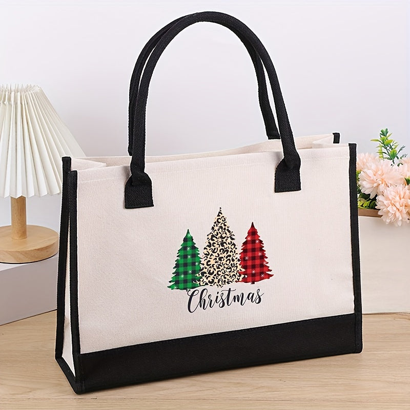 Fashion Canvas Tote Bag, Christmas Tree Handbag for Travel Beach Vacation