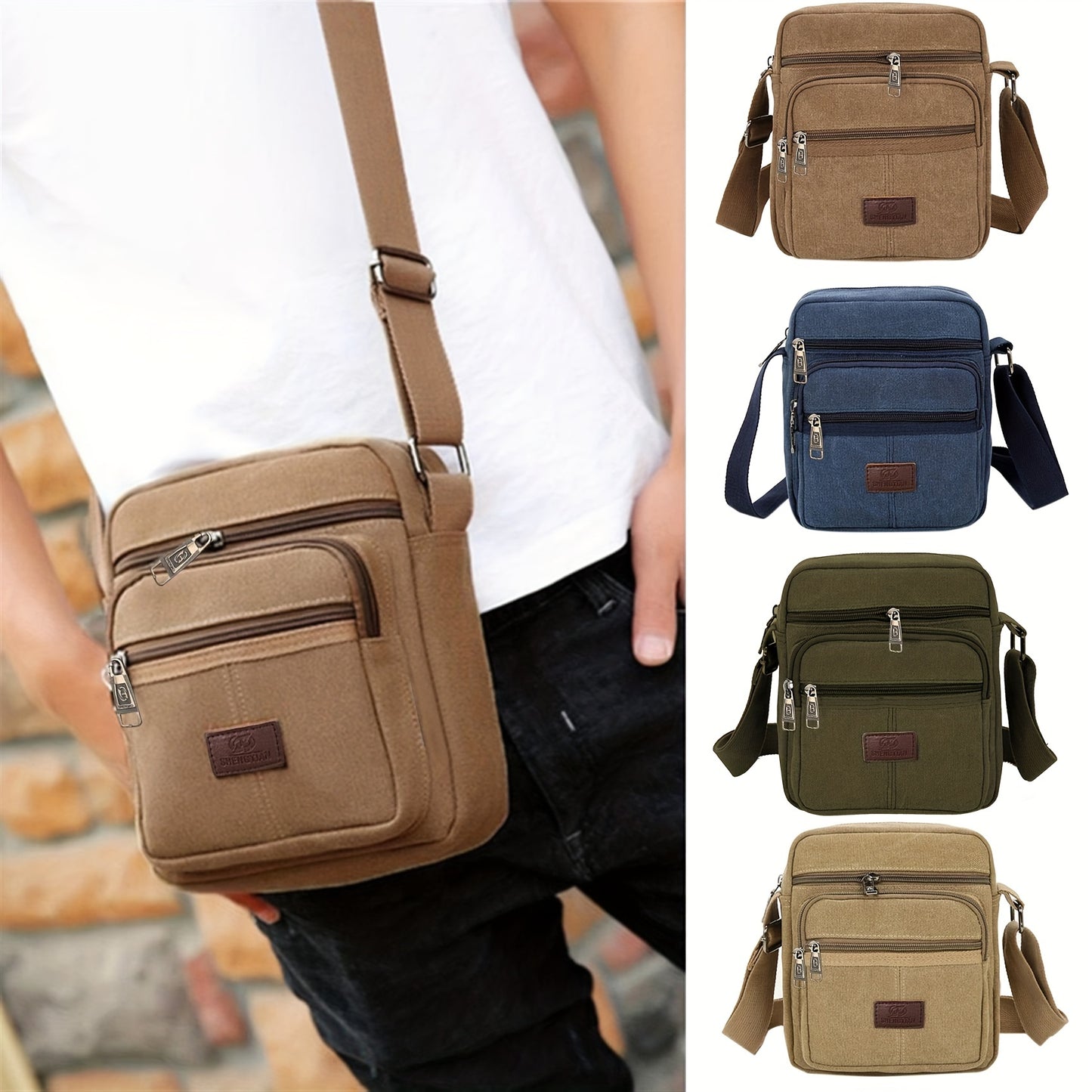 Men's Canvas Crossbody Bag, Casual Travel Messenger Bag