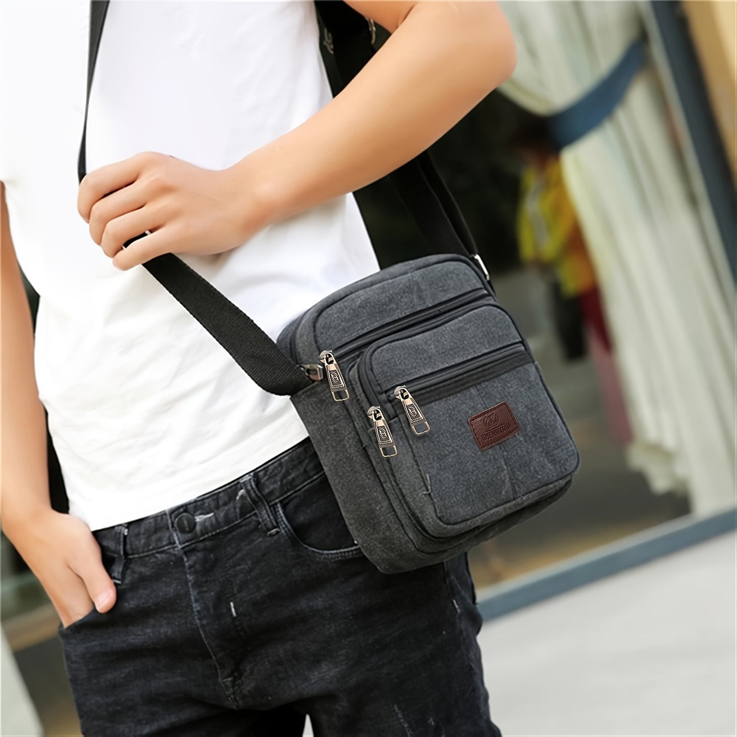 Men's Canvas Crossbody Bag, Casual Travel Messenger Bag